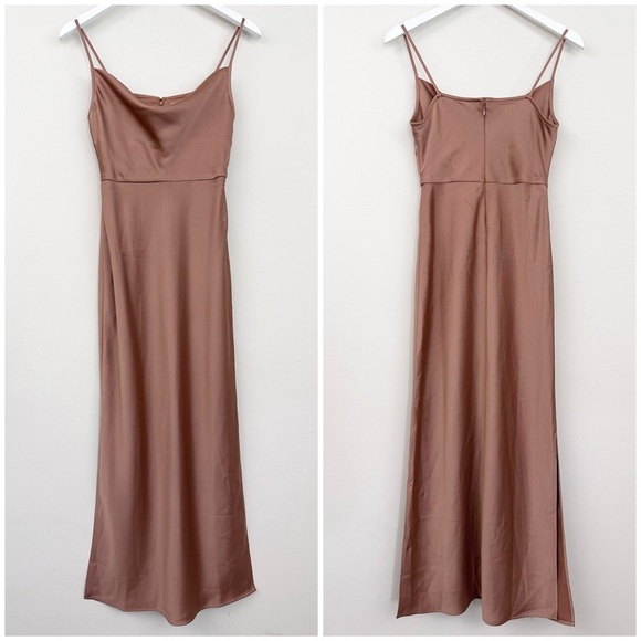 BHLDN Cali Satin Draped Cowl Neck Midi Slip Bridesmaid Dress Sedona - Picture 5 of 16